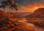Outback Ember Australian Outback Wall Art featuring dry riverbed winding between ochre escarpments for refined interiors