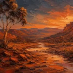 Outback Ember Australian Outback Wall Art featuring dry riverbed winding between ochre escarpments for refined interiors