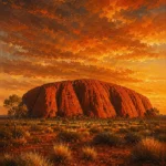 Outback Ember Australian Outback Wall Art featuring monumental red rock formation above open desert for refined interiors