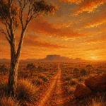 Outback Ember Australian Outback Wall Art featuring solitary dirt track crossing spinifex plains for refined interiors