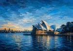 Sydney Blue Sydney Harbour Wall Art featuring sculptural opera house reflected in calm water for refined interiors