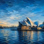 Sydney Blue Sydney Harbour Wall Art featuring sculptural opera house reflected in calm water for refined interiors