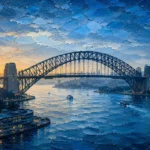 Sydney Blue Sydney Harbour Wall Art featuring great steel harbor bridge spanning a luminous channel for refined interiors
