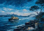 Sydney Blue Sydney Harbour Wall Art featuring quiet ferry crossing beneath a wide blue sky for refined interiors