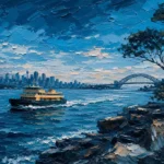 Sydney Blue Sydney Harbour Wall Art featuring quiet ferry crossing beneath a wide blue sky for refined interiors