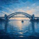 Sydney Blue Sydney Harbour Wall Art featuring great steel harbor bridge spanning a luminous channel for refined interiors