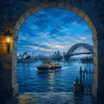 Sydney Blue Sydney Harbour Wall Art featuring quiet ferry crossing beneath a wide blue sky for refined interiors