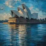 Sydney Blue Sydney Harbour Wall Art featuring sculptural opera house reflected in calm water for refined interiors