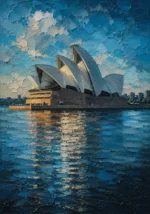 Sydney Blue Sydney Harbour Wall Art featuring sculptural opera house reflected in calm water for refined interiors