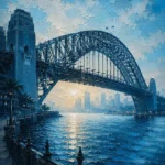 Sydney Blue Sydney Harbour Wall Art featuring great steel harbor bridge spanning a luminous channel for refined interiors