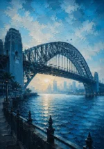 Sydney Blue Sydney Harbour Wall Art featuring great steel harbor bridge spanning a luminous channel for refined interiors