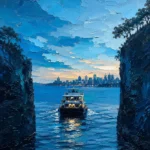 Sydney Blue Sydney Harbour Wall Art featuring quiet ferry crossing beneath a wide blue sky for refined interiors