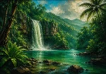 Tropical North Tropical Australia Wall Art featuring rainforest waterfall descending into an emerald pool for refined interiors