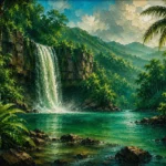 Tropical North Tropical Australia Wall Art featuring rainforest waterfall descending into an emerald pool for refined interiors