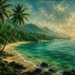 Tropical North Tropical Australia Wall Art featuring palm-fringed beach beside clear turquoise water for refined interiors