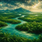 Tropical North Tropical Australia Wall Art featuring mangrove channel winding through dense green canopy for refined interiors