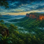 Tropical North Tropical Australia Wall Art featuring red escarpment rising above monsoon forest for refined interiors