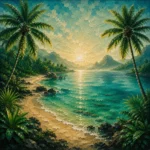 Tropical North Tropical Australia Wall Art featuring palm-fringed beach beside clear turquoise water for refined interiors