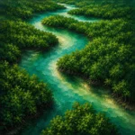 Tropical North Tropical Australia Wall Art featuring mangrove channel winding through dense green canopy for refined interiors