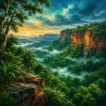 Tropical North Tropical Australia Wall Art featuring red escarpment rising above monsoon forest for refined interiors