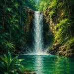 Tropical North Tropical Australia Wall Art featuring rainforest waterfall descending into an emerald pool for refined interiors