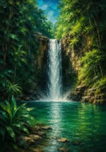 Tropical North Tropical Australia Wall Art featuring rainforest waterfall descending into an emerald pool for refined interiors