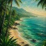 Tropical North Tropical Australia Wall Art featuring palm-fringed beach beside clear turquoise water for refined interiors