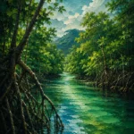 Tropical North Tropical Australia Wall Art featuring mangrove channel winding through dense green canopy for refined interiors