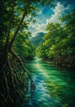 Tropical North Tropical Australia Wall Art featuring mangrove channel winding through dense green canopy for refined interiors
