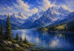 Bavarian Alpine Bavarian Alps Wall Art featuring alpine lake beneath jagged snow-capped peaks for refined interiors