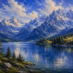 Bavarian Alpine Bavarian Alps Wall Art featuring alpine lake beneath jagged snow-capped peaks for refined interiors