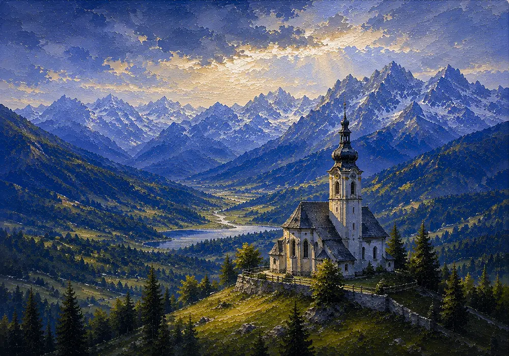 Bavarian Chronicle Bavarian Alps Wall Art Bavarian Alpine Art Print