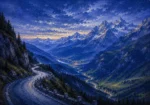 Bavarian Alpine Bavarian Alps Wall Art featuring winding pass road crossing a dramatic valley for refined interiors
