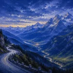 Bavarian Alpine Bavarian Alps Wall Art featuring winding pass road crossing a dramatic valley for refined interiors