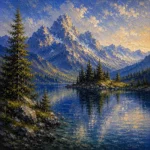 Bavarian Alpine Bavarian Alps Wall Art featuring alpine lake beneath jagged snow-capped peaks for refined interiors