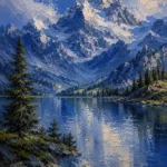 Bavarian Alpine Bavarian Alps Wall Art featuring alpine lake beneath jagged snow-capped peaks for refined interiors