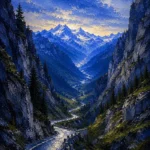 Bavarian Alpine Bavarian Alps Wall Art featuring winding pass road crossing a dramatic valley for refined interiors