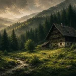 Black Forest Pine Black Forest Wall Art featuring timber farmhouse at the edge of dense fir woods for refined interiors