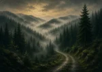 Black Forest Pine Black Forest Wall Art featuring narrow forest road disappearing into fog for refined interiors