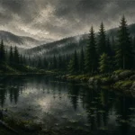 Black Forest Pine Black Forest Wall Art featuring still woodland pond holding fractured reflections for refined interiors