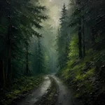 Black Forest Pine Black Forest Wall Art featuring narrow forest road disappearing into fog for refined interiors
