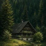 Black Forest Pine Black Forest Wall Art featuring timber farmhouse at the edge of dense fir woods for refined interiors