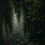 Black Forest Pine Black Forest Wall Art featuring still woodland pond holding fractured reflections for refined interiors