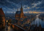 Hanseatic Brick Hanseatic Architecture Wall Art featuring Gothic brick church rising over slate rooftops for refined interiors