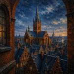 Hanseatic Brick Hanseatic Architecture Wall Art featuring Gothic brick church rising over slate rooftops for refined interiors