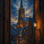 Hanseatic Brick Hanseatic Architecture Wall Art featuring Gothic brick church rising over slate rooftops for refined interiors