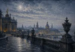 Dresden Moon Dresden Wall Art featuring monumental stone terrace under a luminous moon for refined interiors