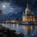 Dresden Moon Dresden Wall Art featuring cathedral facade illuminated against the night for refined interiors