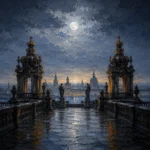 Dresden Moon Dresden Wall Art featuring monumental stone terrace under a luminous moon for refined interiors