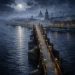 Dresden Moon Dresden Wall Art featuring ornate bridge dissolving into blue-gray mist for refined interiors